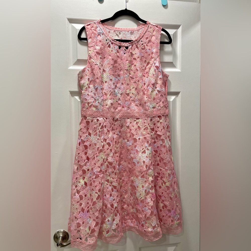 Isaac Mizrahi Pink Floral Lace Midi Dress